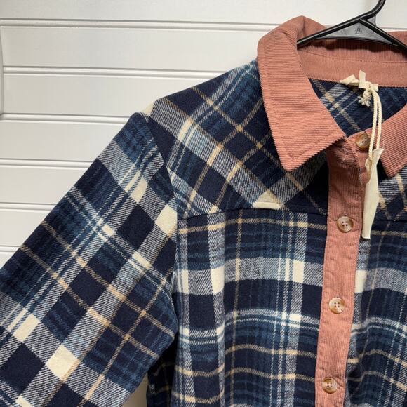NWT Hem & Thread Button Up Plaid Shirt w/Corduroy Trim Oversized Size S - Picture 4 of 12